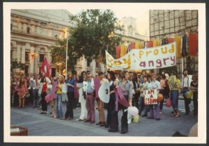 Gay Liberation Demonstration, City Square, Melbourne, December 1, 1972. Photograph by Peter McEwan. Image via Australian Lesbian and Gay Archives.