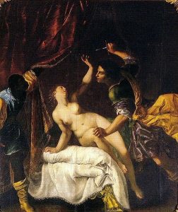 Il ratto di Lucrezia / The Rape of Lucretia (c. 1645-50), by Artemisia Gentileschi. Image via Wikimedia Commons.