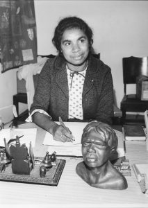 Joyce Mercy at the Foundation for Aboriginal Affairs, Sydney, 1965. Photograph and permission courtesy of the Clague family, 2017.