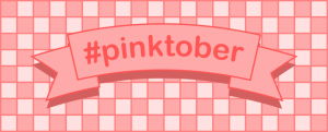 text hastag pinktober on a banner over a pink and white checkered background